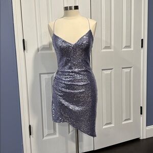 B Darlin Purple Sequin Stretchy Spaghetti Strap Mini Dress Junior 13/14